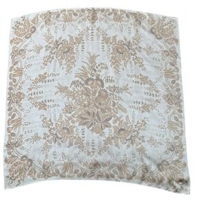 Vintage Smithsonian Institution Silk Scarf Cream/Tan floral print 1985